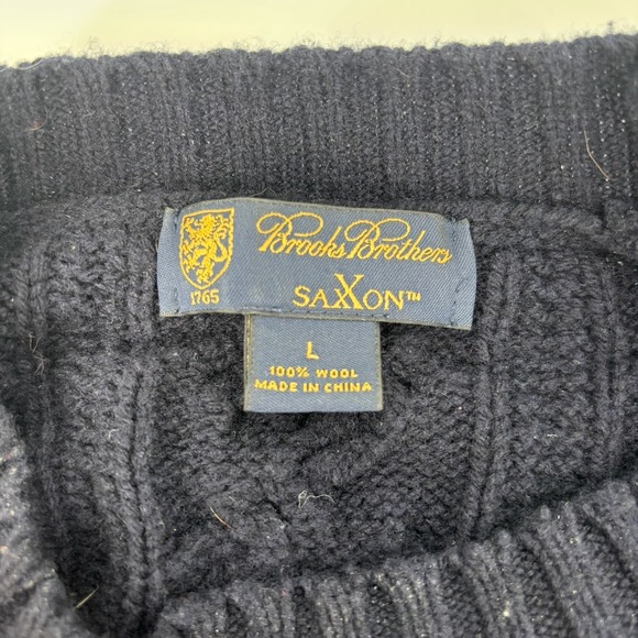 Brooks Brothers Saxon Cable Knit Sweater 100% Wool Men's Size Medium Navy Blue - Picture 7 of 7